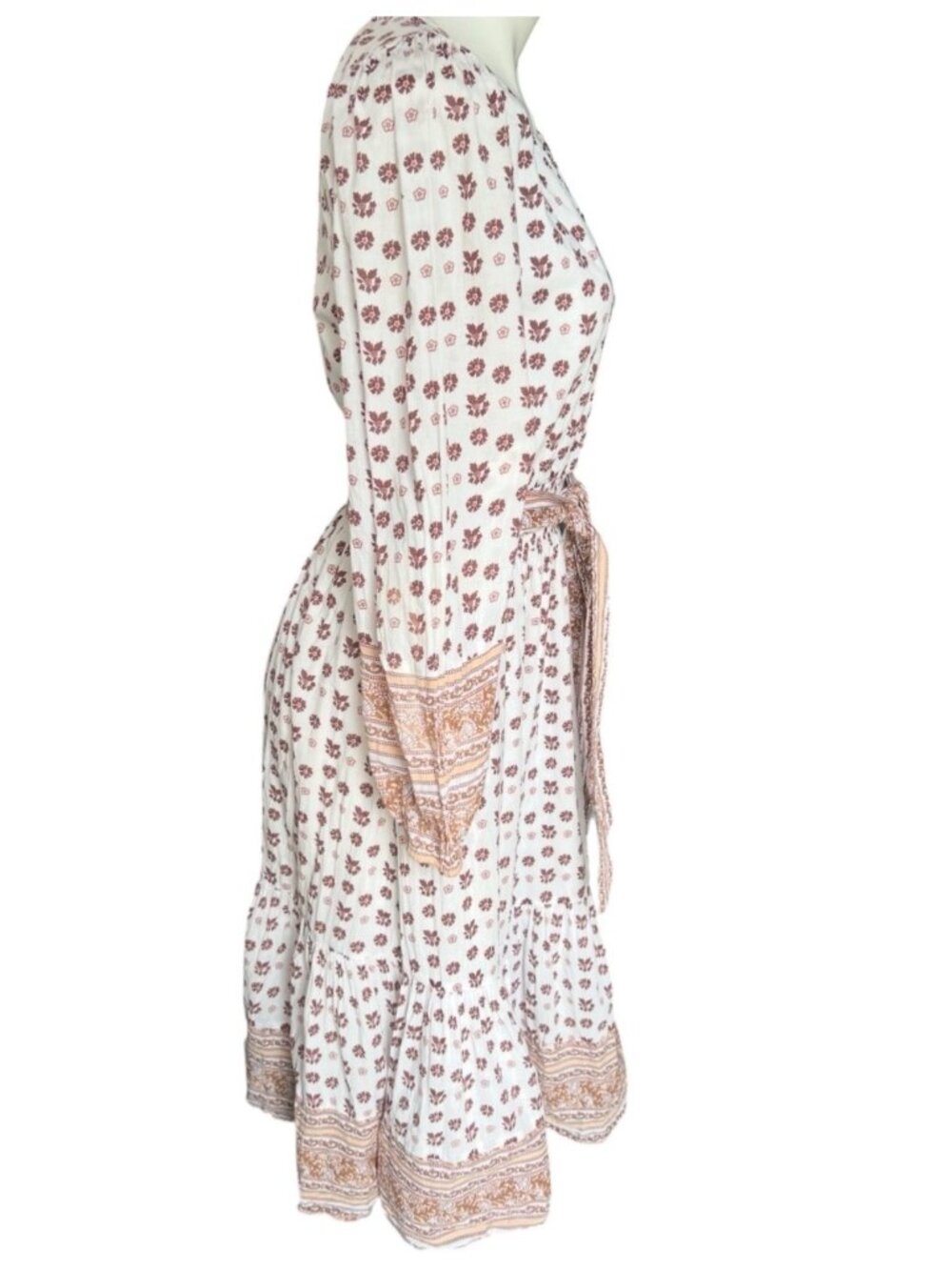 Cleobella Blakey Midi Dress Women's S White Rust Lined Cotton NWT Boho Floral - Picture 4 of 16